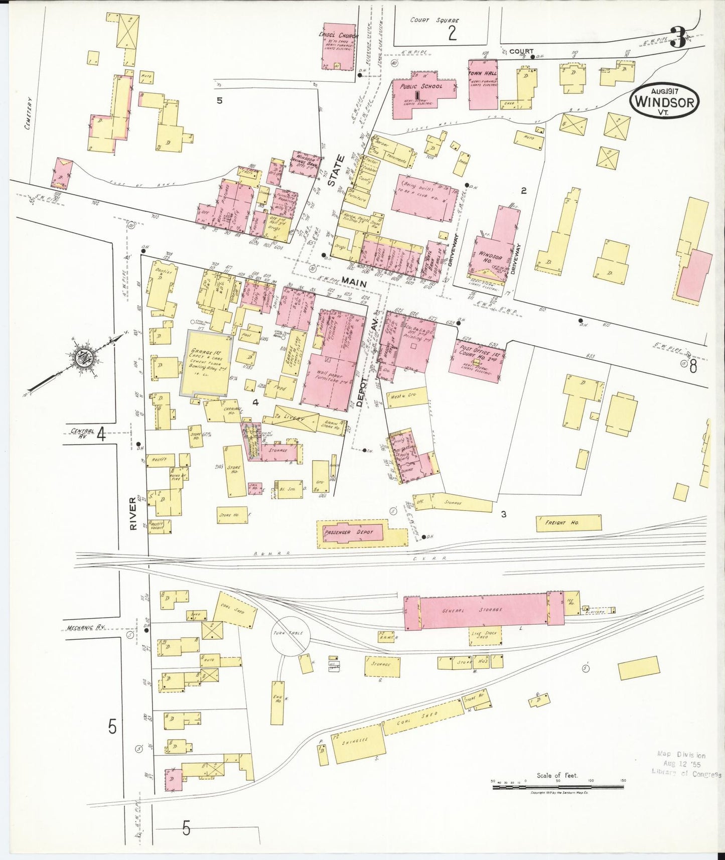 Sanborn Fire Insurance Map from Windsor, Windsor County, Vermont (1917), Sheet #0003 - Complete Map Set gallery image, historic Sanborn map, vintage wall art, Vermont Vermont