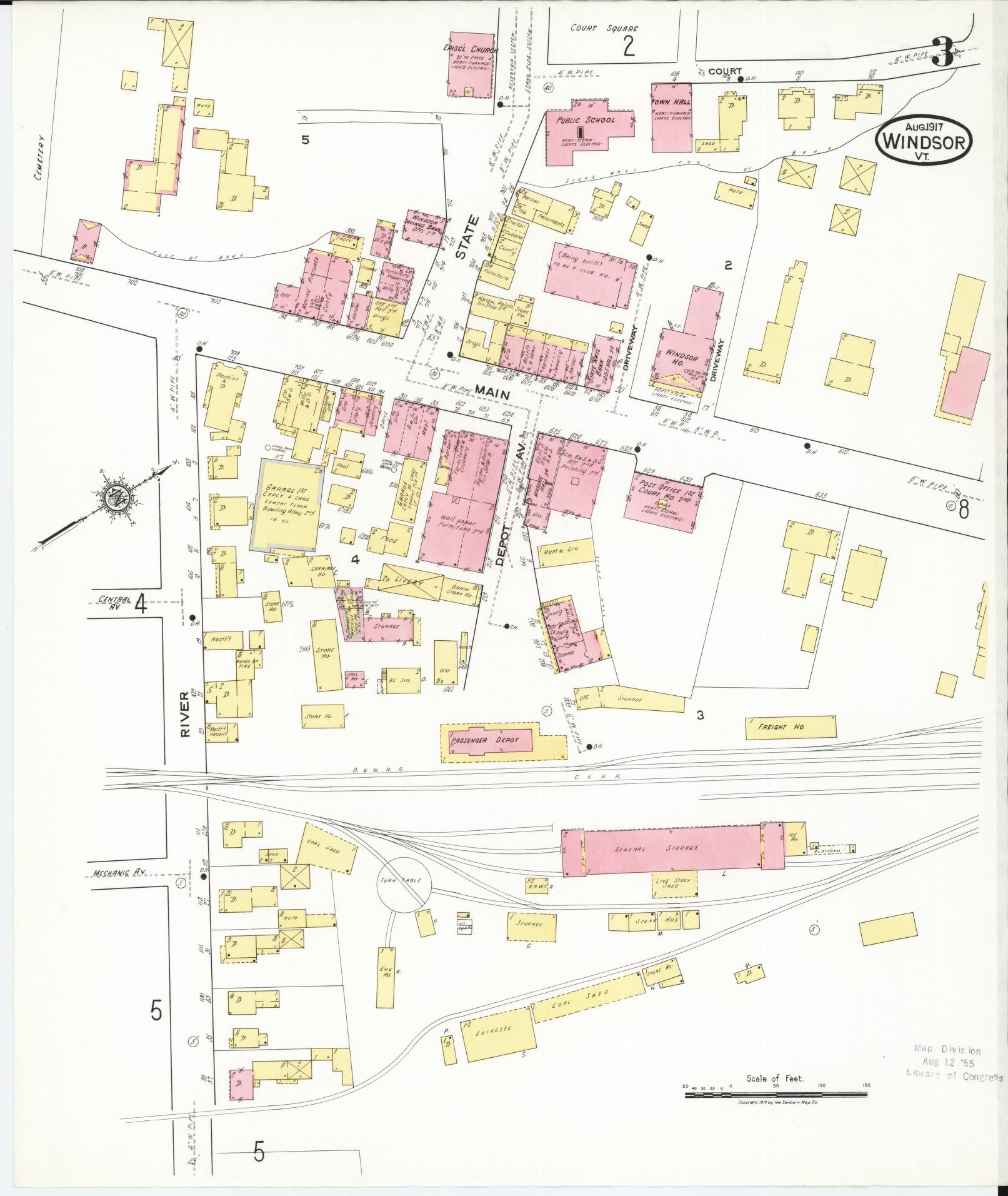 Sanborn Fire Insurance Map from Windsor, Windsor County, Vermont (1917), Sheet #0003 - Complete Map Set gallery image, historic Sanborn map, vintage wall art, Vermont Vermont
