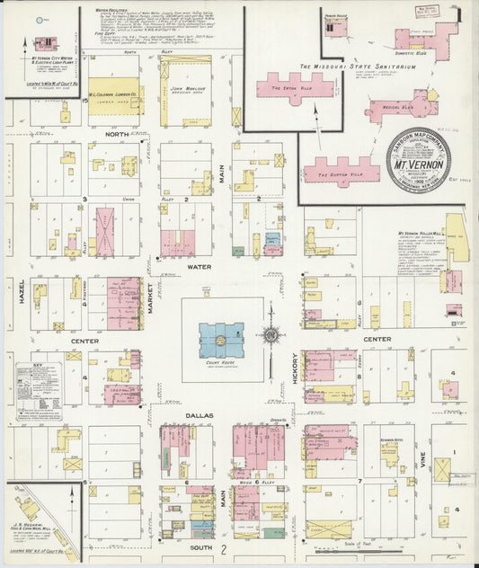 Sanborn Fire Insurance Map from Mount Vernon, Lawrence County, Missouri (1909), Sheet #0001 - Complete Map Set gallery image, historic Sanborn map, vintage wall art, Missouri Missouri