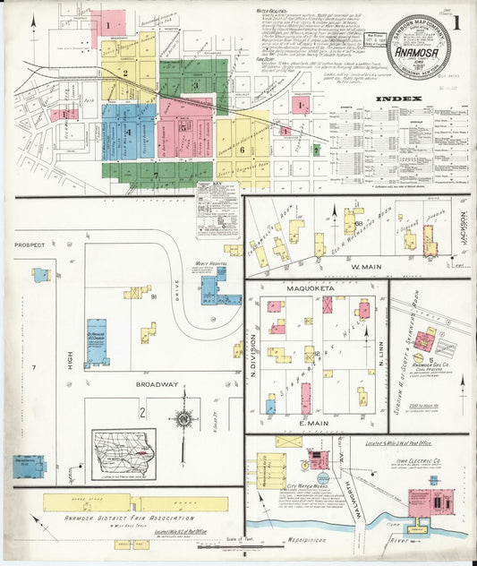 Sanborn Fire Insurance Map from Anamosa, Jones County, Iowa (1917), Sheet #0001 - Historic Sanborn Fire Insurance Map Print