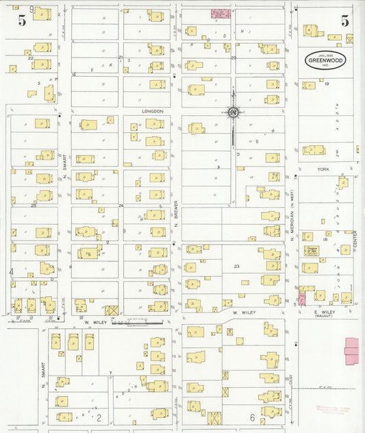 Sanborn Fire Insurance Map from Greenwood, Johnson County, Indiana (1930), Sheet #0005 - Historic Sanborn Fire Insurance Map Print, vintage old map wall art, antique decor, genealogy gift, Indiana Indiana map