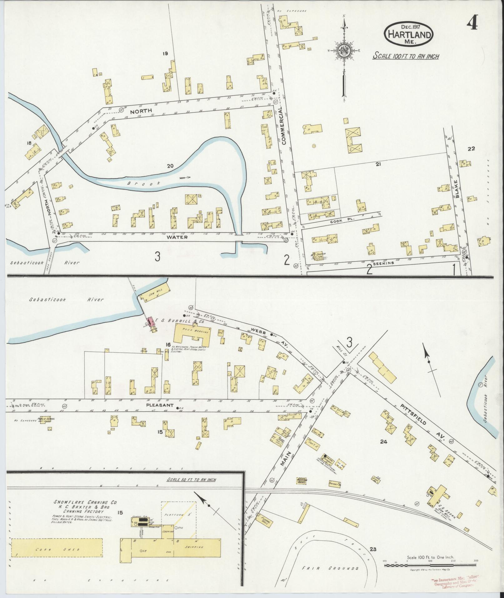 Sanborn Fire Insurance Map from Hartland, Somerset County, Maine (1917), Sheet #0004 - Complete Map Set gallery image, historic Sanborn map, vintage wall art, Maine Maine