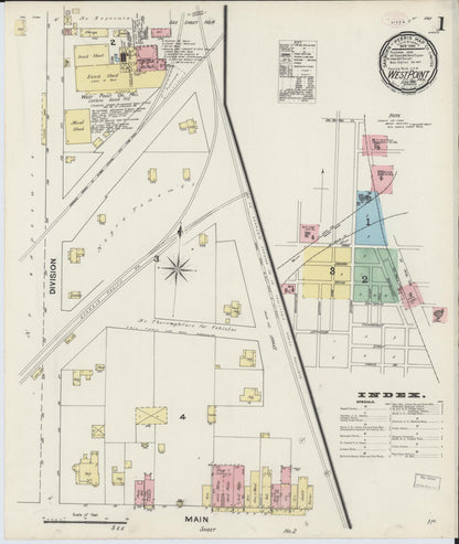 Sanborn Fire Insurance Map from West Point, Clay County, Mississippi (1890), Sheet #0001 - Complete Map Set gallery image, historic Sanborn map, vintage wall art, Mississippi Mississippi
