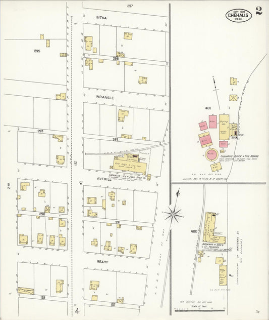 Sanborn Fire Insurance Map from Chehalis, Lewis County, Washington (1908), Sheet #0002 - Historic Sanborn Fire Insurance Map Print, vintage old map wall art, antique decor, genealogy gift, Washington Washington map