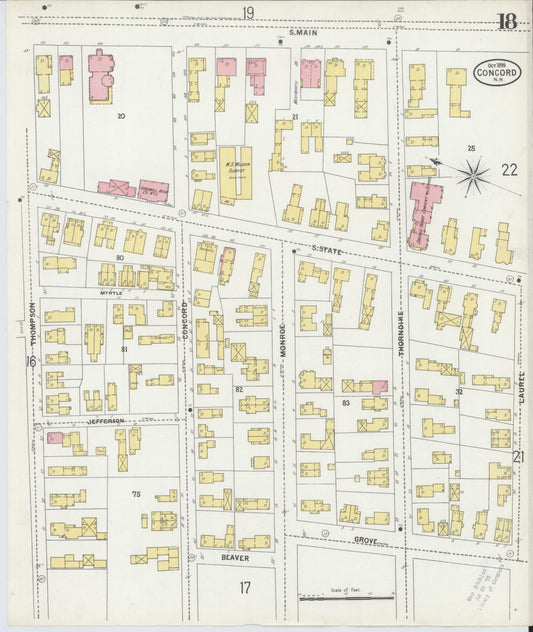 Sanborn Fire Insurance Map from Concord, Merrimack County, New Hampshire (1899), Sheet #0018 - Historic Sanborn Fire Insurance Map Print, vintage old map wall art, antique decor, genealogy gift, New Hampshire New Hampshire map