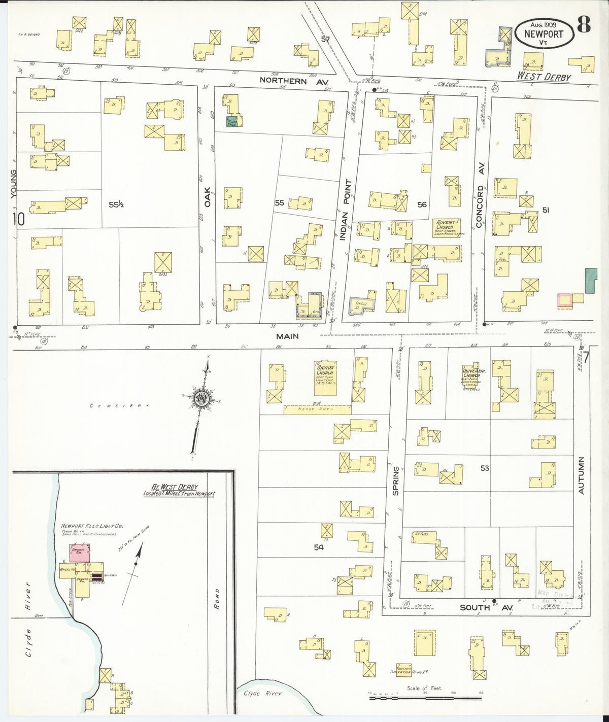 Sanborn Fire Insurance Map from Newport, Orleans County, Vermont (1909), Sheet #0008 - Complete Map Set gallery image, historic Sanborn map, vintage wall art, Vermont Vermont