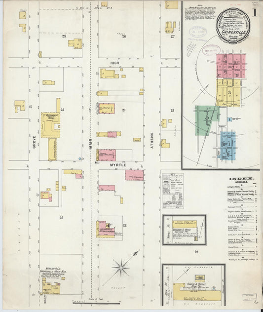 Sanborn Fire Insurance Map from Gainesville, Hall County, Georgia (1898), Sheet #0001 - Complete Map Set gallery image, historic Sanborn map, vintage wall art, Georgia Georgia