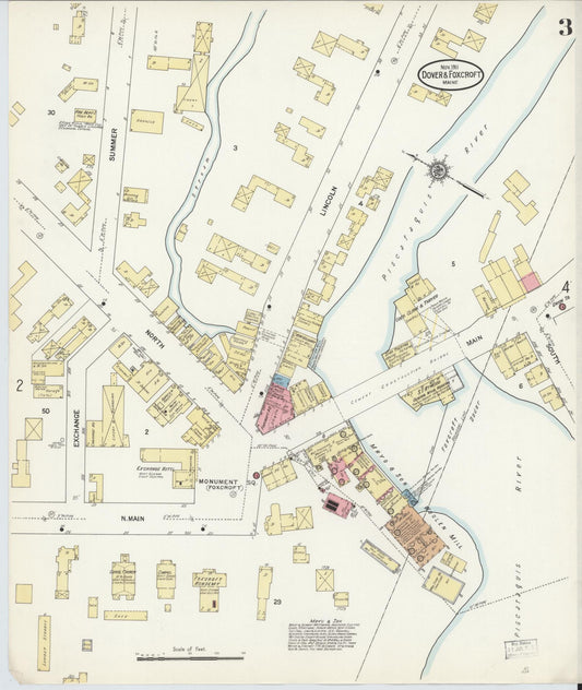 Sanborn Fire Insurance Map from Dover, Piscataguis County, Maine (1911), Sheet #0003 - Historic Sanborn Fire Insurance Map Print, vintage old map wall art, antique decor, genealogy gift, Maine Maine map
