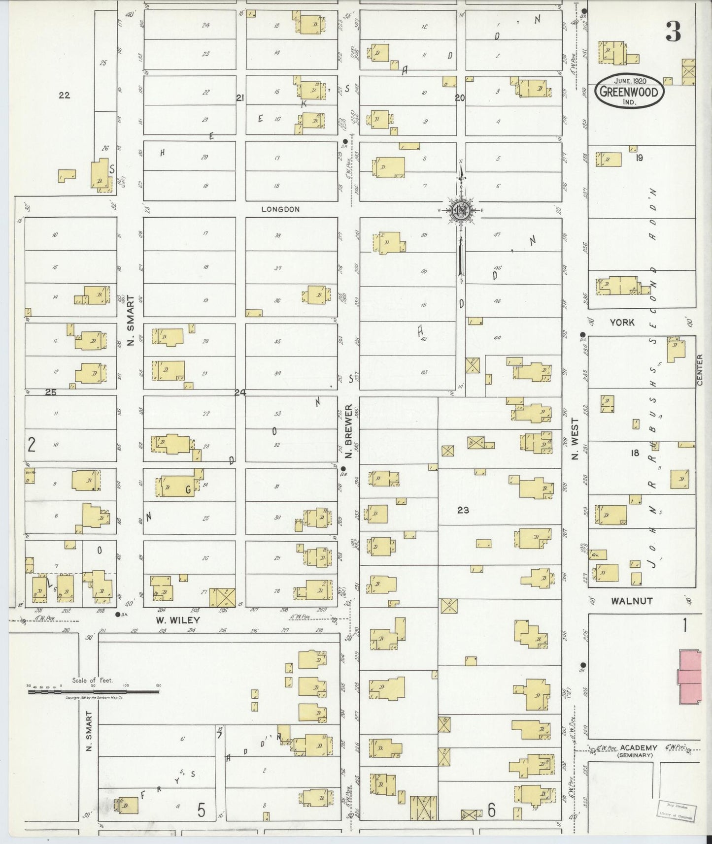 Sanborn Fire Insurance Map from Greenwood, Johnson County, Indiana (1920), Sheet #0003 - Complete Map Set gallery image, historic Sanborn map, vintage wall art, Indiana Indiana