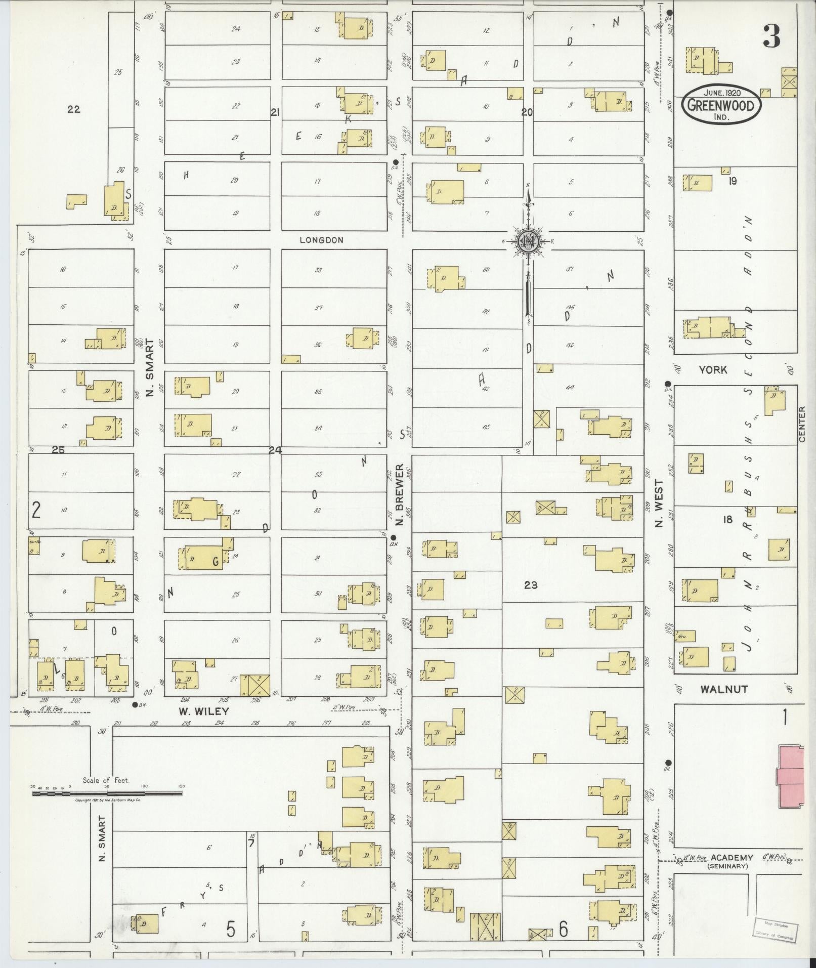 Sanborn Fire Insurance Map from Greenwood, Johnson County, Indiana (1920), Sheet #0003 - Complete Map Set gallery image, historic Sanborn map, vintage wall art, Indiana Indiana