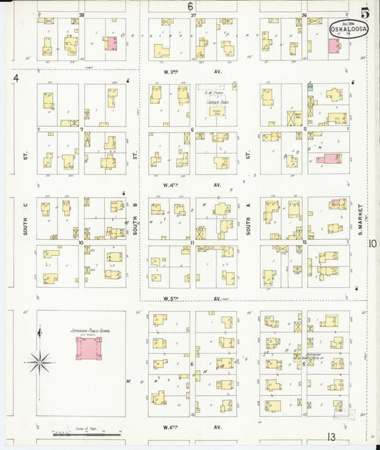 Sanborn Fire Insurance Map from Oskaloosa, Mahaska County, Iowa (1896), Sheet #0005 - Historic Sanborn Fire Insurance Map Print, vintage old map wall art