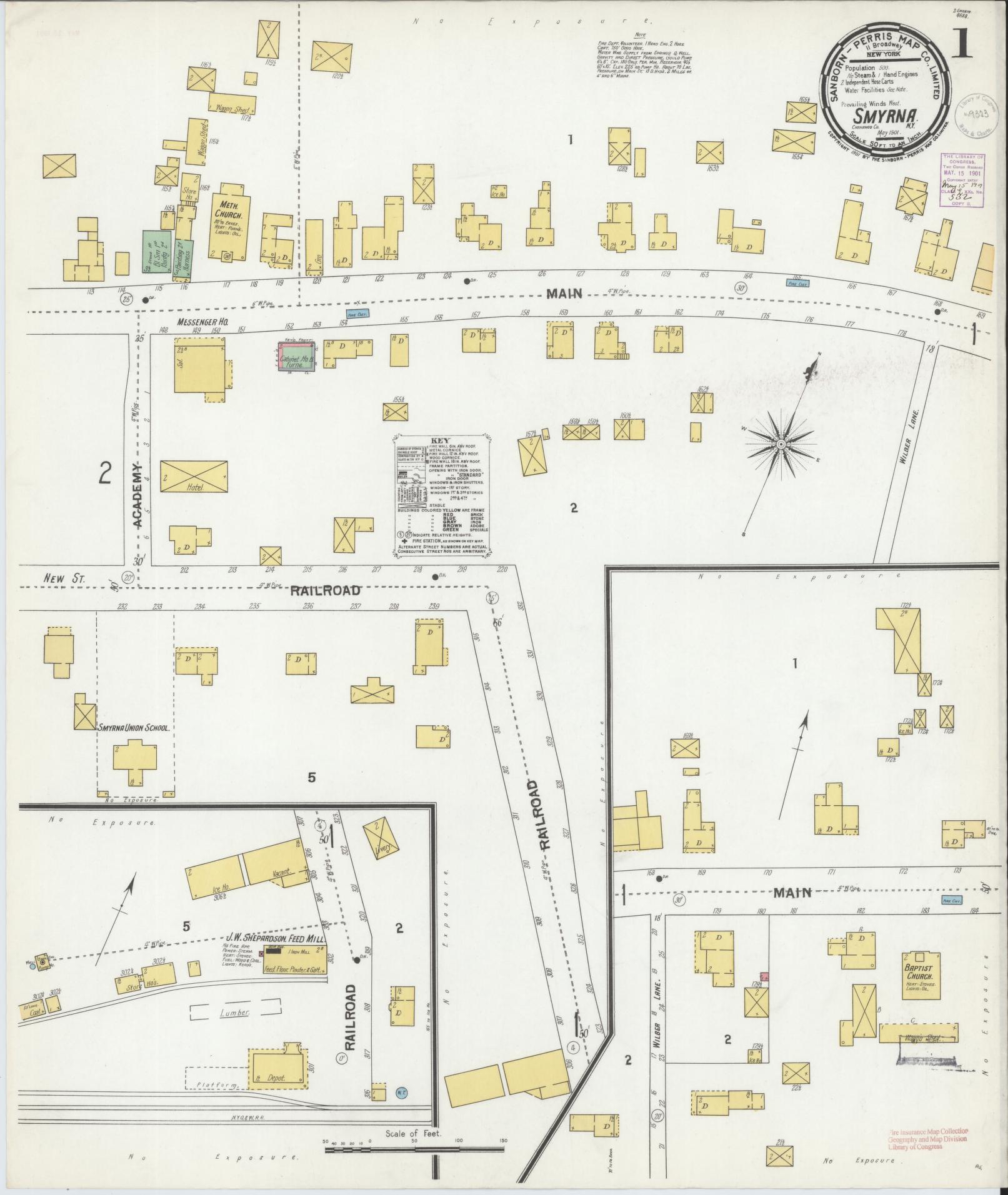 Sanborn Fire Insurance Map from Smyrna, Chenango County, New York (1901), Sheet #0001 - Complete Map Set gallery image, historic Sanborn map, vintage wall art, New York New York