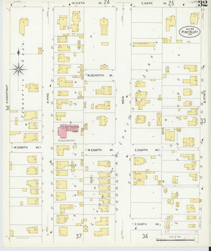 Sanborn Fire Insurance Map from Pine Bluff, Jefferson County, Arkansas (1908), Sheet #0032 - Complete Map Set gallery image, historic Sanborn map, vintage wall art, Arkansas Arkansas