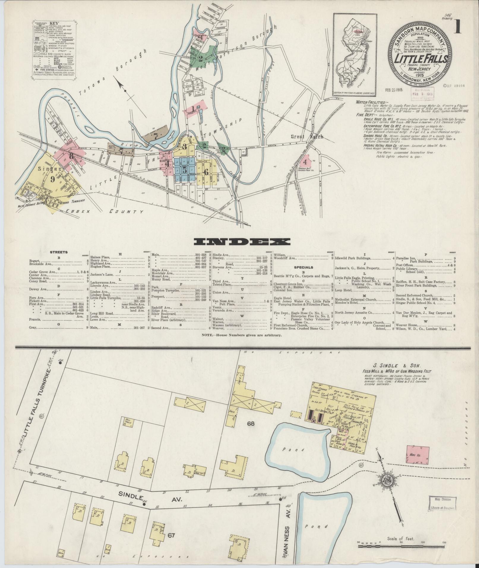 Sanborn Fire Insurance Map from Little Falls, Passaic County, New Jersey. (1915) – Historic Sanborn Fire Insurance Map Print