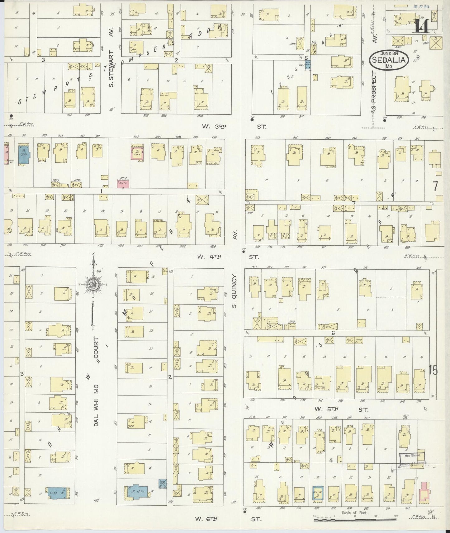 Sanborn Fire Insurance Map from Sedalia, Pettis County, Missouri (1914), Sheet #0014 - Complete Map Set gallery image, historic Sanborn map, vintage wall art, Missouri Missouri