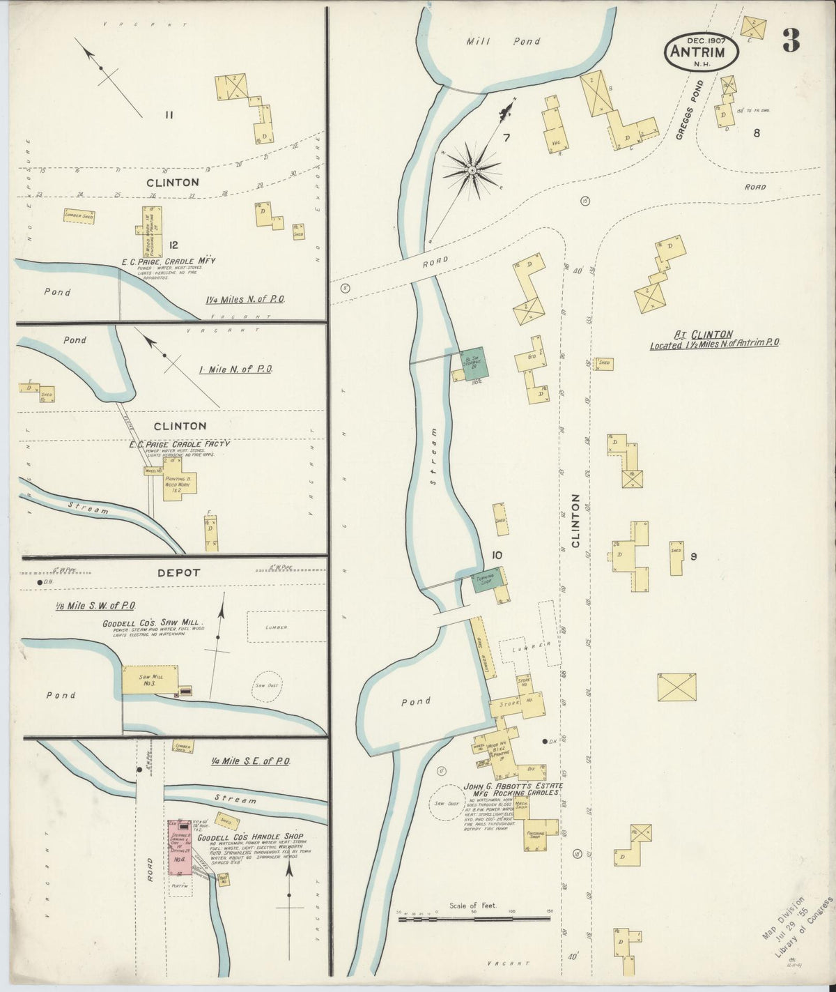 Sanborn Fire Insurance Map from Antrim, Hillsborough County, New Hampshire (1907), Sheet #0003 - Historic Sanborn Fire Insurance Map Print, vintage old map wall art, antique decor, genealogy gift, New Hampshire New Hampshire map