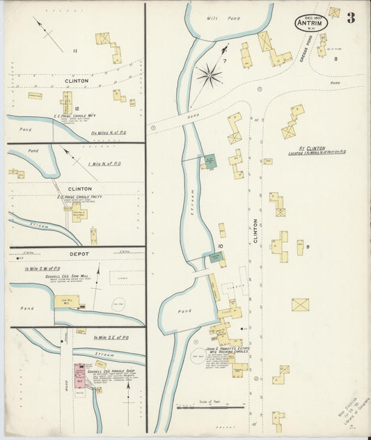 Sanborn Fire Insurance Map from Antrim, Hillsborough County, New Hampshire (1907), Sheet #0003 - Historic Sanborn Fire Insurance Map Print, vintage old map wall art, antique decor, genealogy gift, New Hampshire New Hampshire map