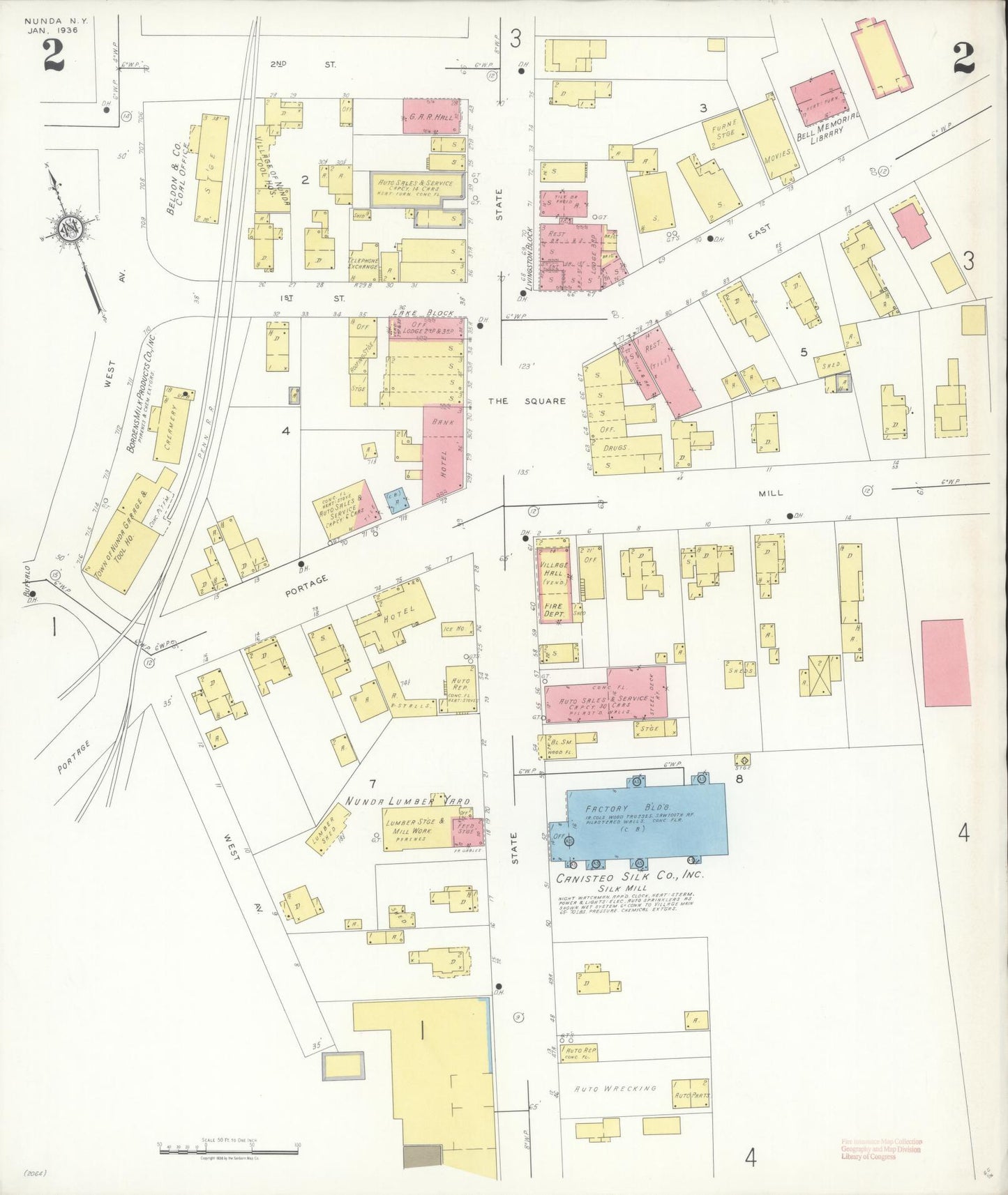 Sanborn Fire Insurance Map from Nunda, Livingston County, New York (1936), Sheet #0002 - Historic Sanborn Fire Insurance Map Print, vintage old map wall art, antique decor, genealogy gift, New York New York map
