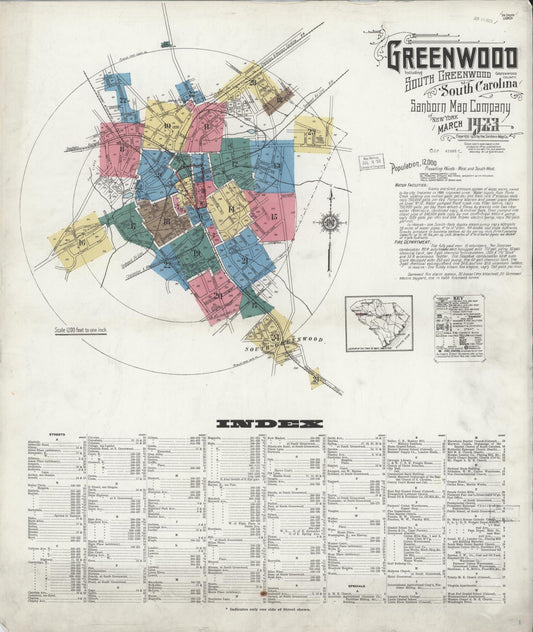 Sanborn Fire Insurance Map from Greenwood, Greenwood County, South Carolina. (1923) – Historic Sanborn Fire Insurance Map Print