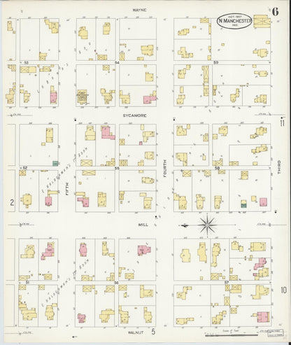 Sanborn Fire Insurance Map from North Manchester, Wabash County, Indiana (1907), Sheet #0006 - Complete Map Set gallery image, historic Sanborn map, vintage wall art, Indiana Indiana