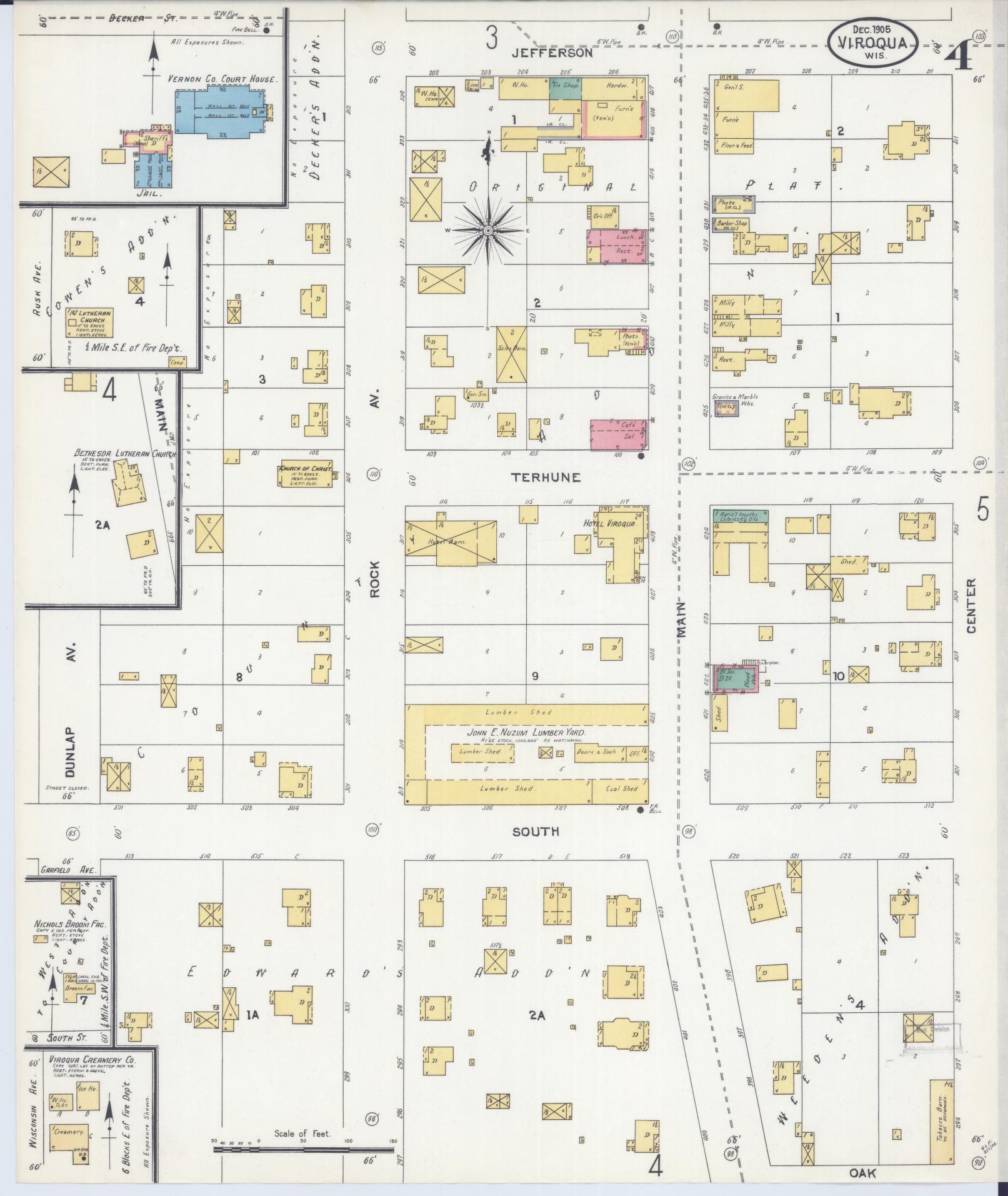 Sanborn Fire Insurance Map from Viroqua, Vernon County, Wisconsin (1905), Sheet #0004 - Complete Map Set gallery image, historic Sanborn map, vintage wall art, Wisconsin Wisconsin