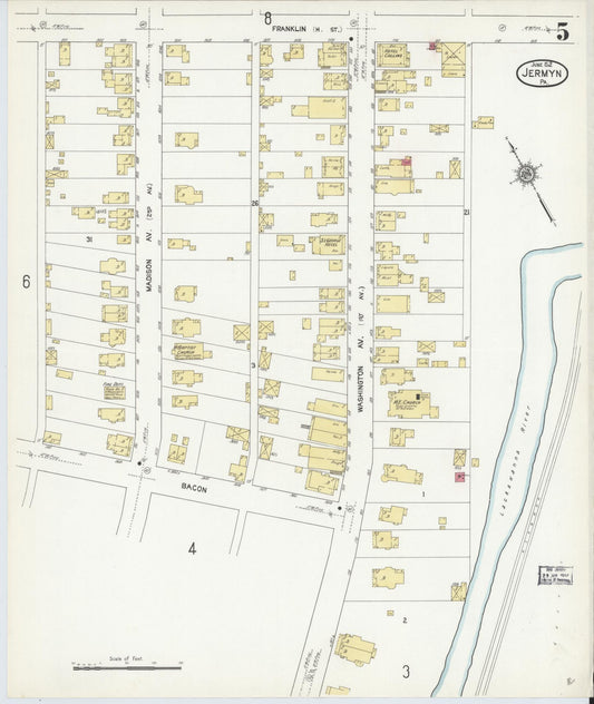 Sanborn Fire Insurance Map from Jermyn, Lackawanna County, Pennsylvania (1912), Sheet #0005 - Historic Sanborn Fire Insurance Map Print, vintage old map wall art, antique decor, genealogy gift, Pennsylvania Pennsylvania map