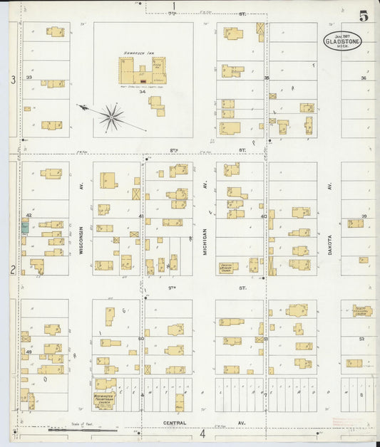 Sanborn Fire Insurance Map from Gladstone, Delta County, Michigan (1907), Sheet #0005 - Historic Sanborn Fire Insurance Map Print, vintage old map wall art, antique decor, genealogy gift, Michigan Michigan map
