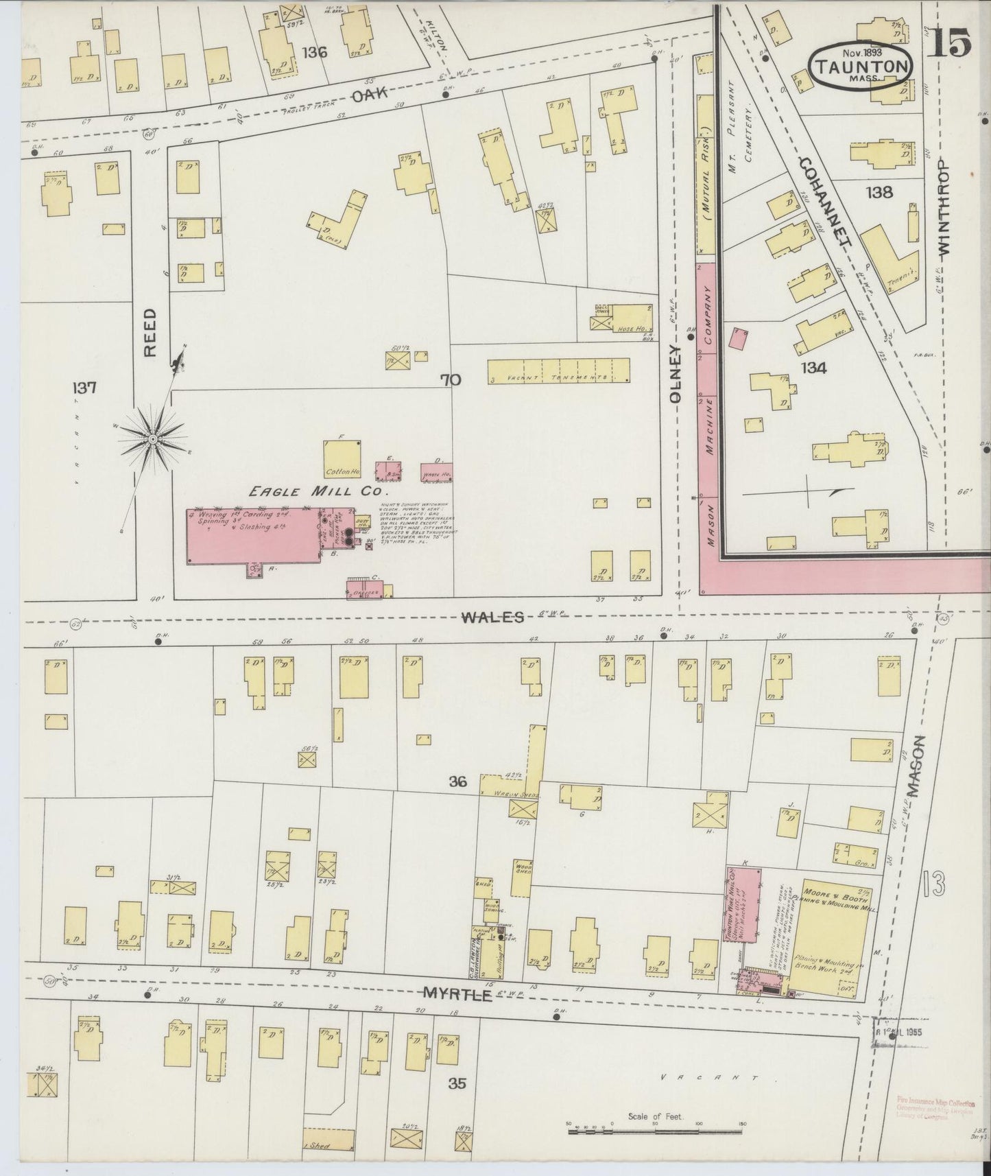 Sanborn Fire Insurance Map from Taunton, Bristol County, Massachusetts (1893), Sheet #0015 - Complete Map Set gallery image, historic Sanborn map, vintage wall art, Massachusetts Massachusetts