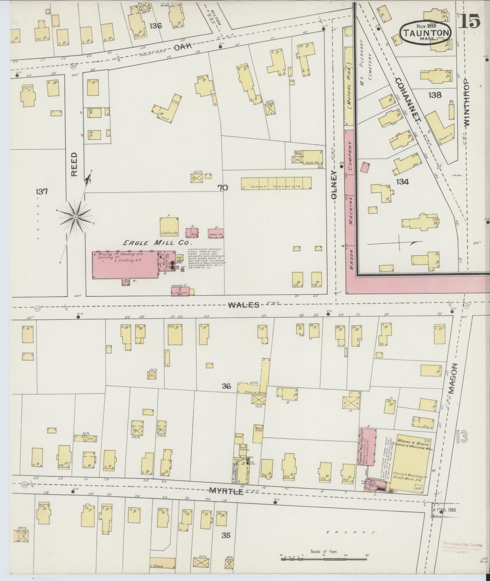 Sanborn Fire Insurance Map from Taunton, Bristol County, Massachusetts (1893), Sheet #0015 - Complete Map Set gallery image, historic Sanborn map, vintage wall art, Massachusetts Massachusetts