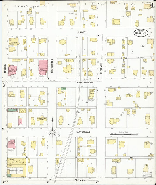 Sanborn Fire Insurance Map from Newton, Jasper County, Iowa (1900), Sheet #0004 - Historic Sanborn Fire Insurance Map Print, vintage old map wall art