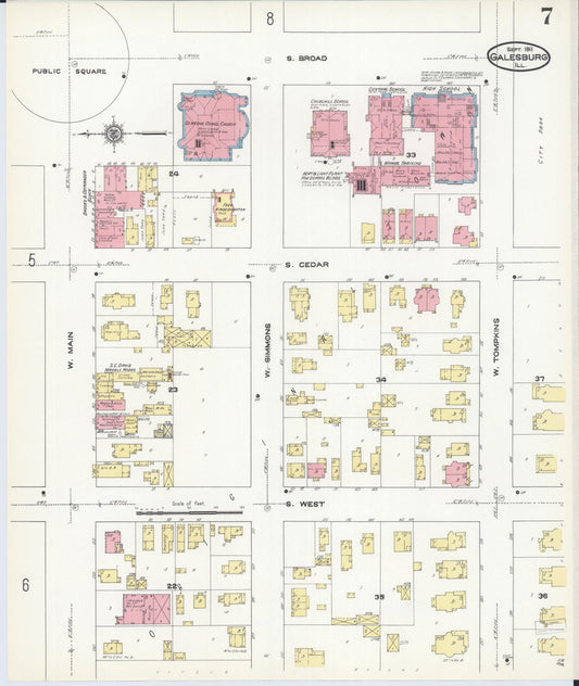 Sanborn Fire Insurance Map from Galesburg, Knox County, Illinois (1911), Sheet #0007 - Historic Sanborn Fire Insurance Map Print, vintage old map wall art, antique decor, genealogy gift, Illinois Illinois map