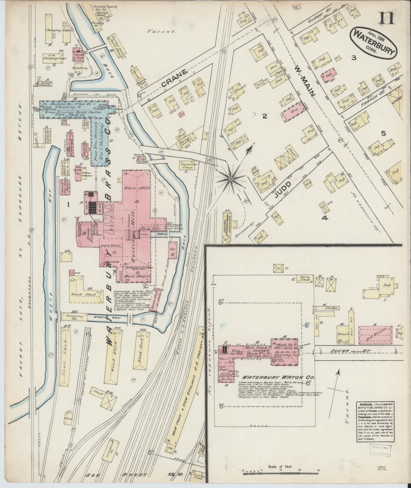 Sanborn Fire Insurance Map from Waterbury, New Haven County, Connecticut (1884), Sheet #0011 - Complete Map Set gallery image, historic Sanborn map, vintage wall art, Connecticut Connecticut