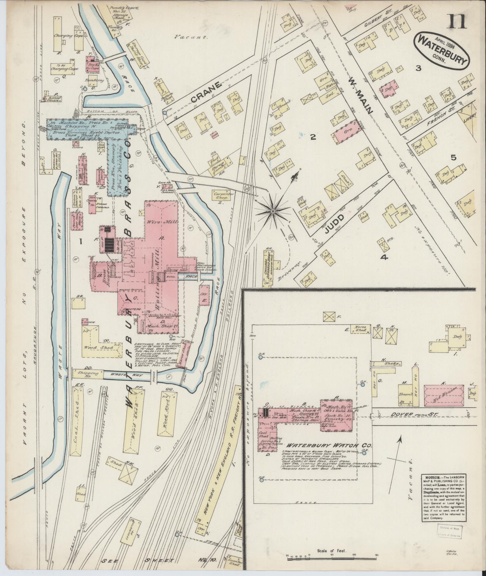 Sanborn Fire Insurance Map from Waterbury, New Haven County, Connecticut (1884), Sheet #0011 - Complete Map Set gallery image, historic Sanborn map, vintage wall art, Connecticut Connecticut
