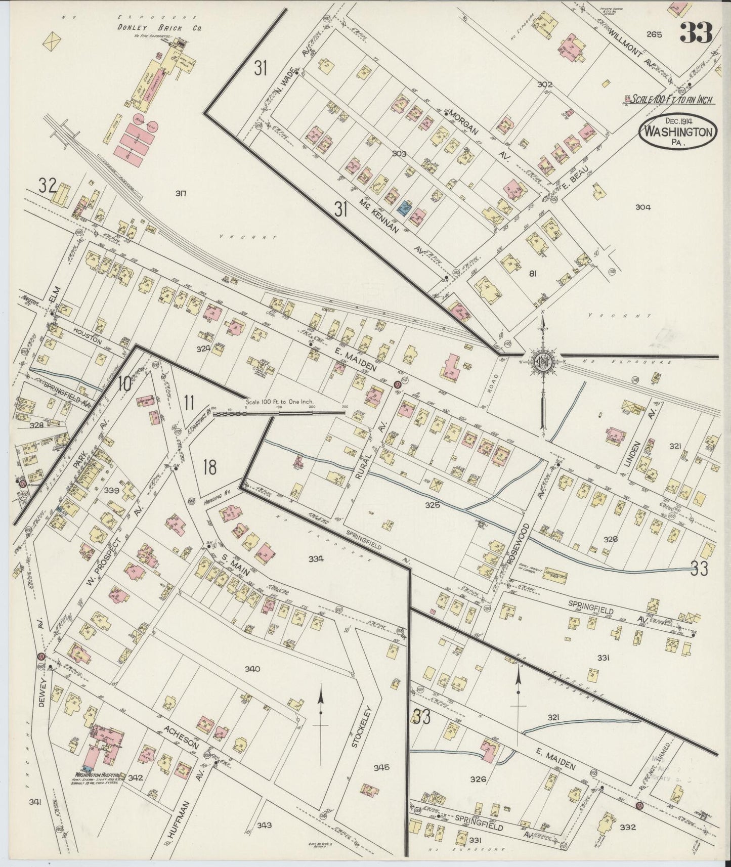 Sanborn Fire Insurance Map from Washington, Washington County, Pennsylvania (1914), Sheet #0033 - Historic Sanborn Fire Insurance Map Print, vintage old map wall art, antique decor, genealogy gift, Sanborn Fire Insurance Map from Washington Washington map