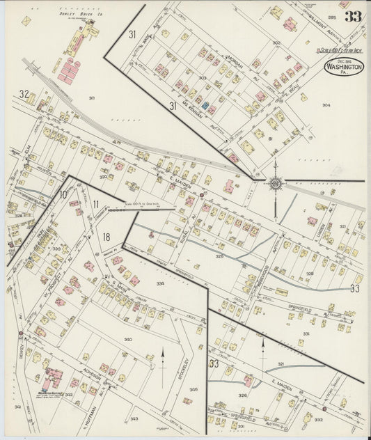 Sanborn Fire Insurance Map from Washington, Washington County, Pennsylvania (1914), Sheet #0033 - Historic Sanborn Fire Insurance Map Print, vintage old map wall art, antique decor, genealogy gift, Sanborn Fire Insurance Map from Washington Washington map