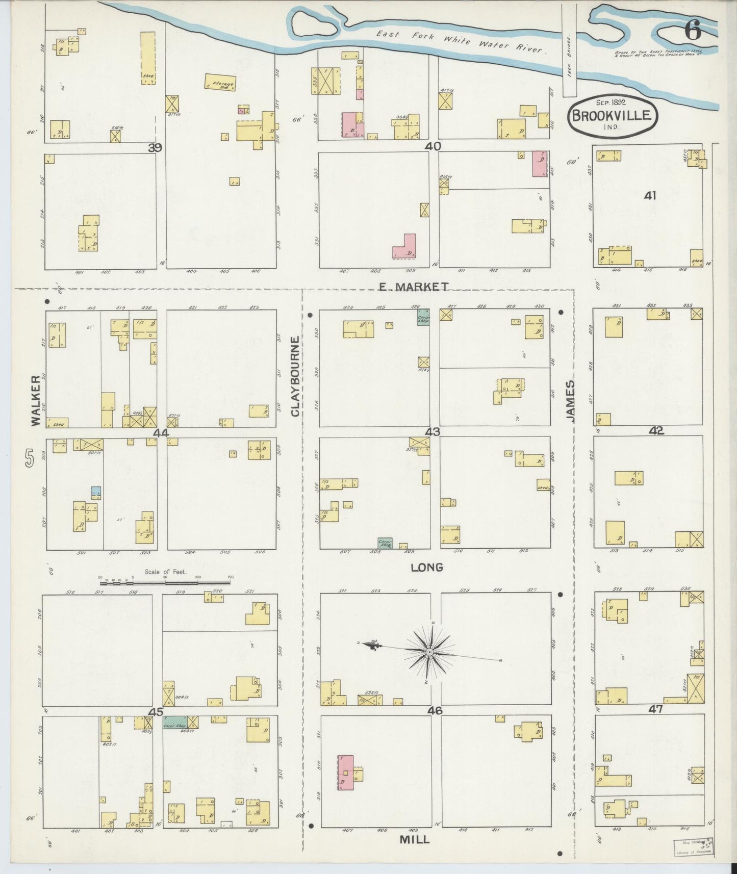 Sanborn Fire Insurance Map from Brookville, Franklin County, Indiana (1892), Sheet #0006 - Complete Map Set gallery image, historic Sanborn map, vintage wall art, Indiana Indiana