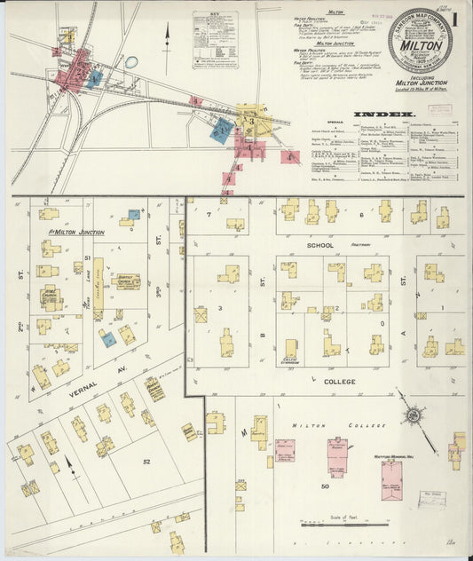 Sanborn Fire Insurance Map from Milton, Rock County, Wisconsin (1909), Sheet #0001 - Historic Sanborn Fire Insurance Map Print, vintage old map wall art, antique decor, genealogy gift, Wisconsin Wisconsin map