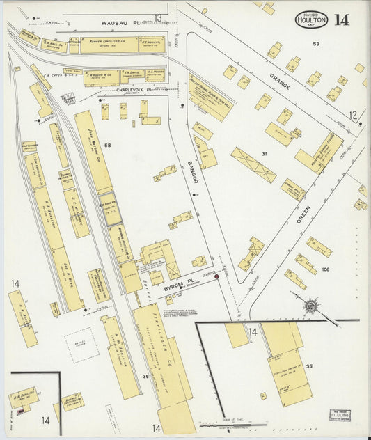 Sanborn Fire Insurance Map from Houlton, Aroostook County, Maine (1919), Sheet #0014 - Historic Sanborn Fire Insurance Map Print, vintage old map wall art, antique decor, genealogy gift, Maine Maine map