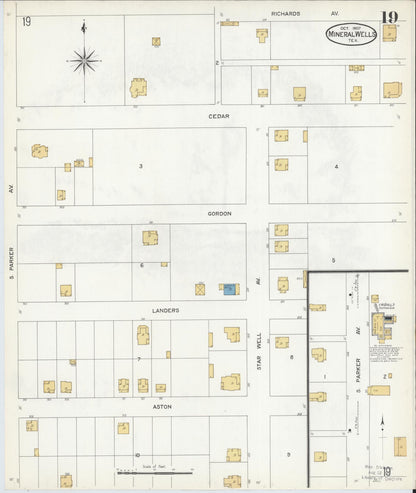 Sanborn Fire Insurance Map from Mineral Wells, Palo Pinto County, Texas (1907), Sheet #0019 - Historic Sanborn Fire Insurance Map Print, vintage old map wall art, antique decor, genealogy gift, Texas Texas map