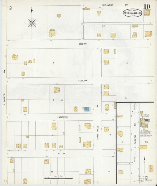 Sanborn Fire Insurance Map from Mineral Wells, Palo Pinto County, Texas (1907), Sheet #0019 - Historic Sanborn Fire Insurance Map Print, vintage old map wall art, antique decor, genealogy gift, Texas Texas map
