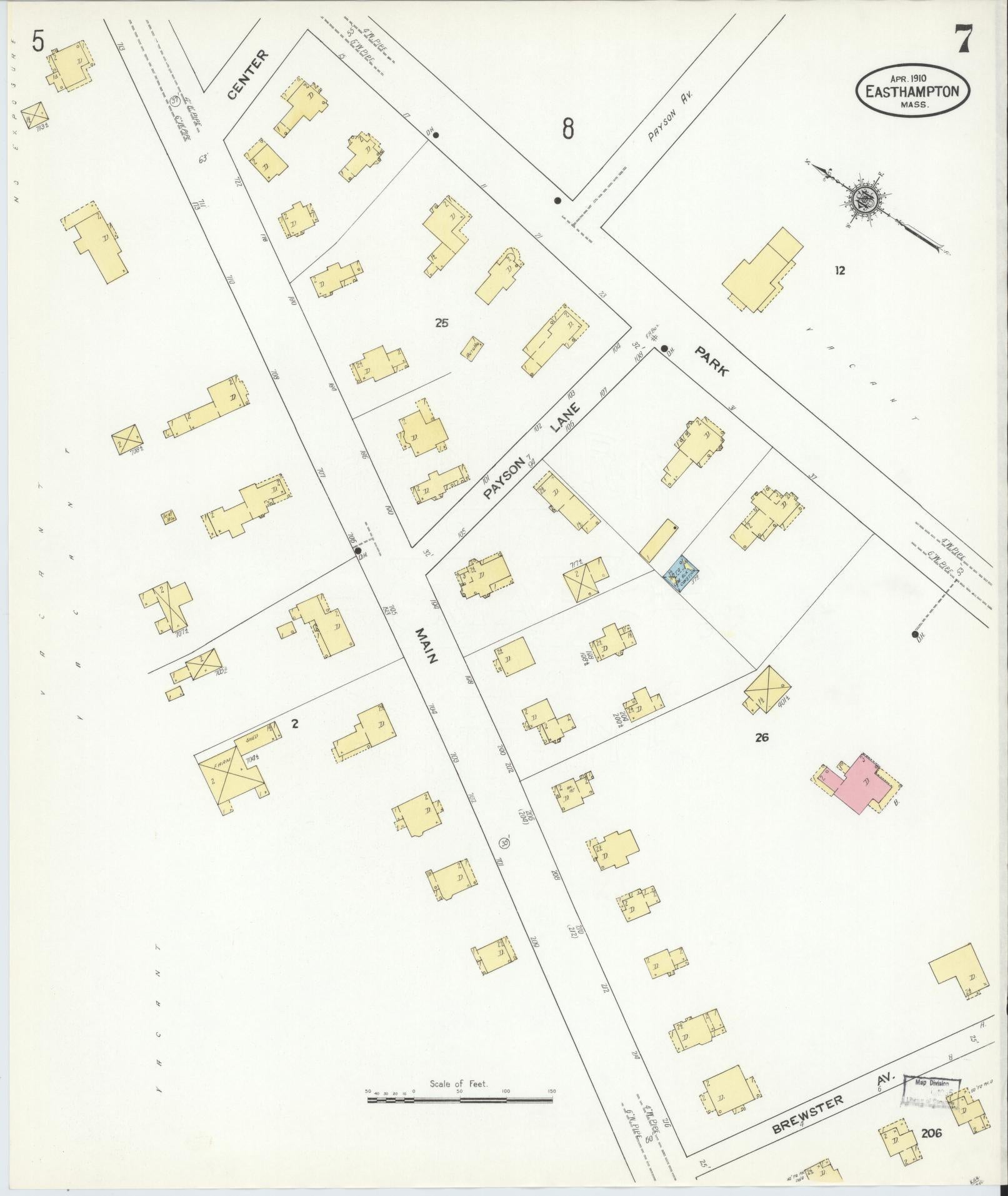 Sanborn Fire Insurance Map from East Hampton, Hampshire County, Massachusetts (1910), Sheet #0007 - Historic Sanborn Fire Insurance Map Print, vintage old map wall art, antique decor, genealogy gift, Massachusetts Massachusetts map