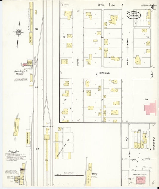 Sanborn Fire Insurance Map from Onawa, Monona County, Iowa (1913), Sheet #0004 - Historic Sanborn Fire Insurance Map Print, vintage old map wall art