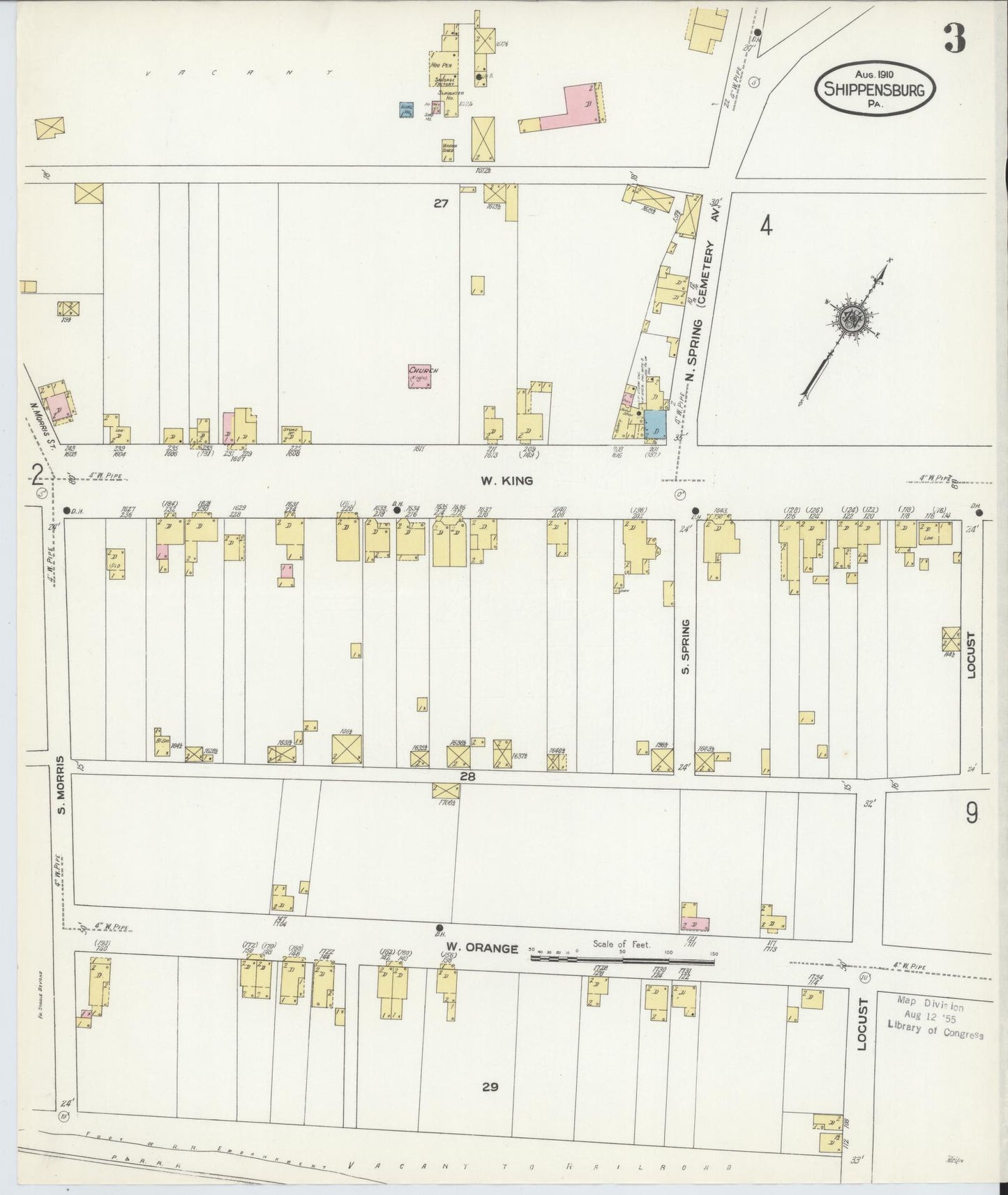 Sanborn Fire Insurance Map from Shippensburg, Cumberland And Franklin Counties, Pennsylvania (1910), Sheet #0003 - Historic Sanborn Fire Insurance Map Print, vintage old map wall art, antique decor, genealogy gift, Counties Pennsylvania map