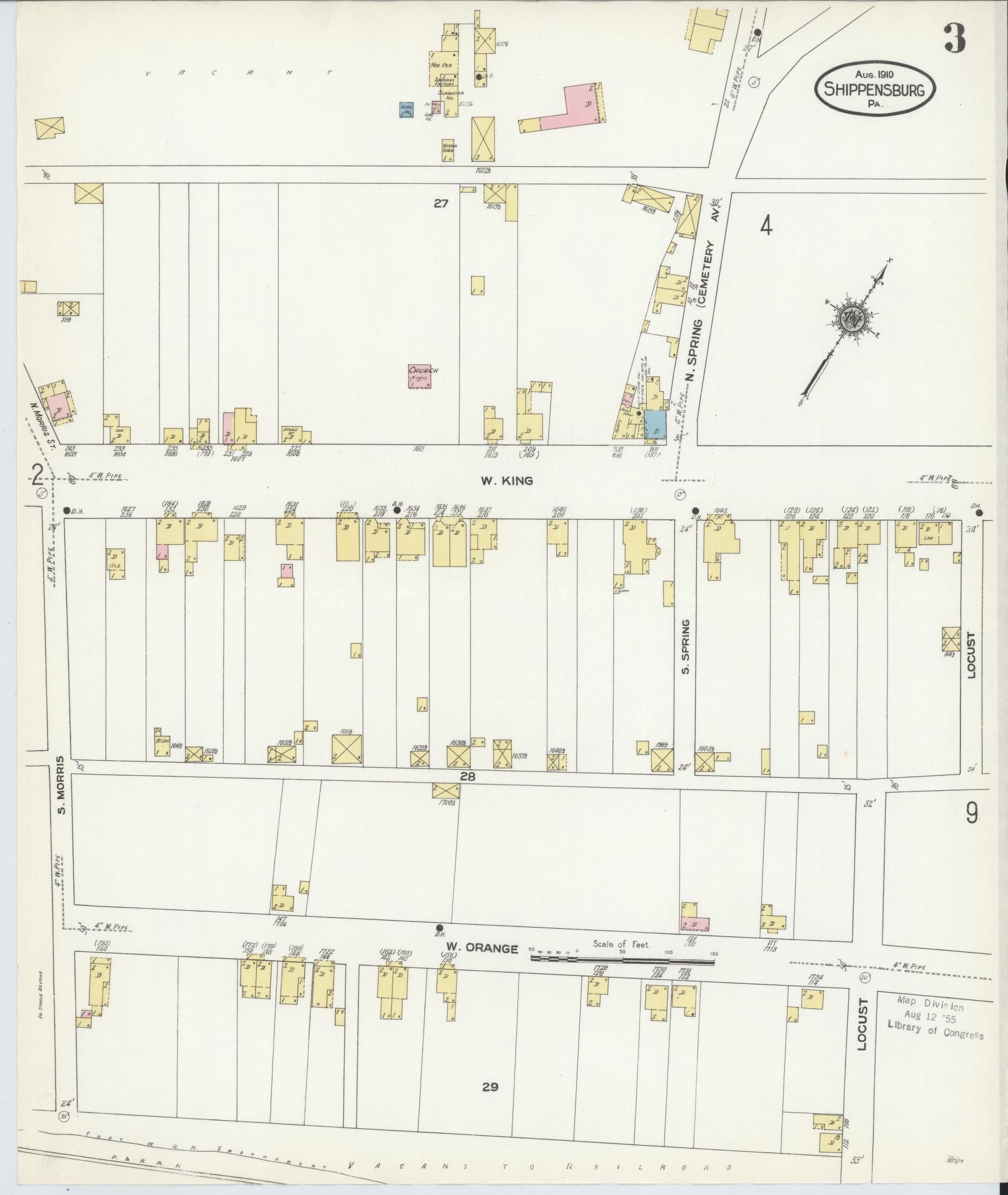 Sanborn Fire Insurance Map from Shippensburg, Cumberland And Franklin Counties, Pennsylvania (1910), Sheet #0003 - Historic Sanborn Fire Insurance Map Print, vintage old map wall art, antique decor, genealogy gift, Counties Pennsylvania map