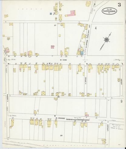 Sanborn Fire Insurance Map from Shippensburg, Cumberland And Franklin Counties, Pennsylvania (1910), Sheet #0003 - Historic Sanborn Fire Insurance Map Print, vintage old map wall art, antique decor, genealogy gift, Counties Pennsylvania map