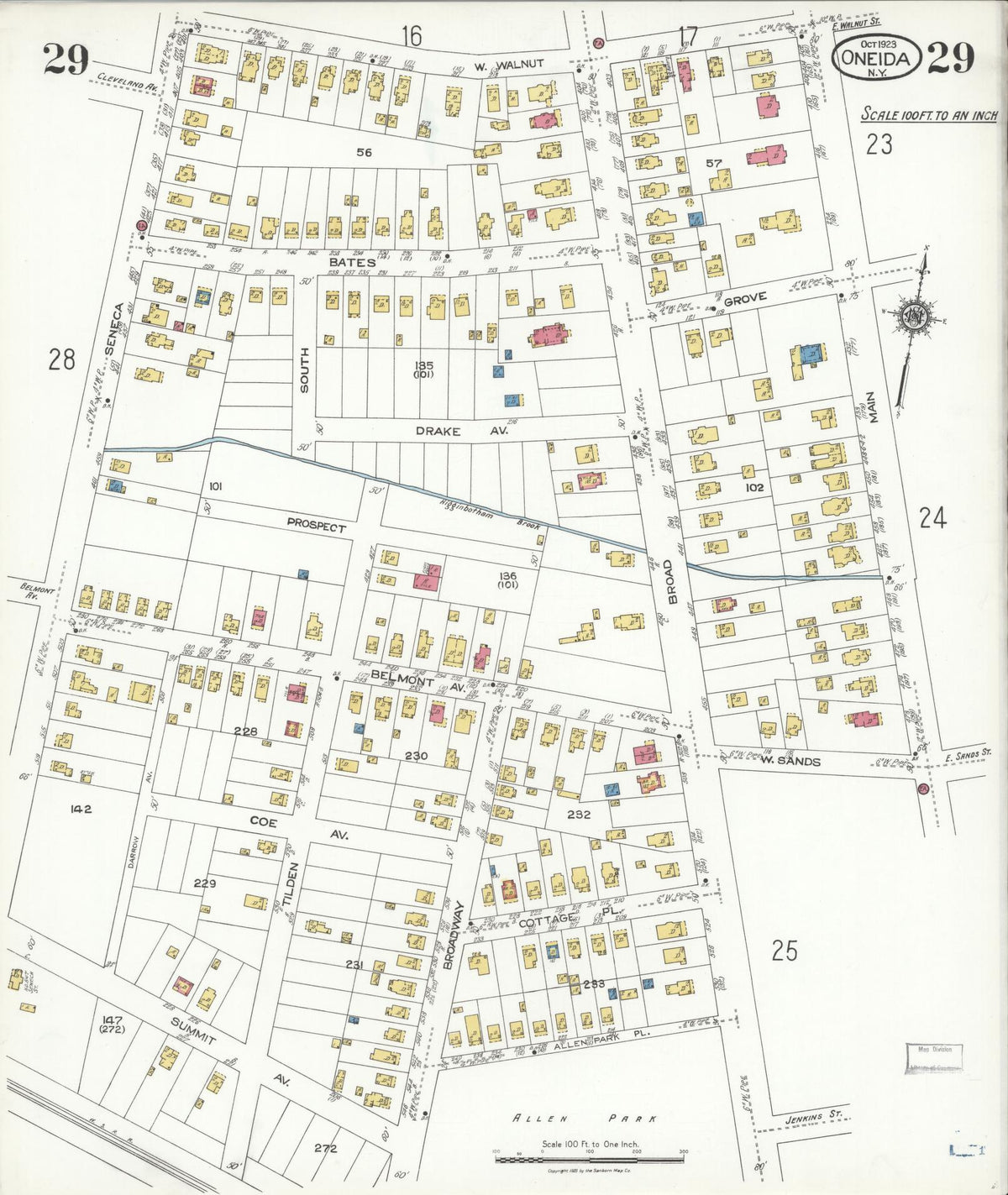Sanborn Fire Insurance Map from Oneida, Madison County, New York (1923), Sheet #0029 - Historic Sanborn Fire Insurance Map Print, vintage old map wall art, antique decor, genealogy gift, New York New York map