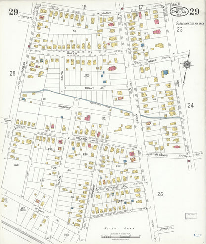 Sanborn Fire Insurance Map from Oneida, Madison County, New York (1923), Sheet #0029 - Historic Sanborn Fire Insurance Map Print, vintage old map wall art, antique decor, genealogy gift, New York New York map