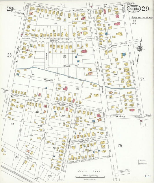 Sanborn Fire Insurance Map from Oneida, Madison County, New York (1923), Sheet #0029 - Historic Sanborn Fire Insurance Map Print, vintage old map wall art, antique decor, genealogy gift, New York New York map