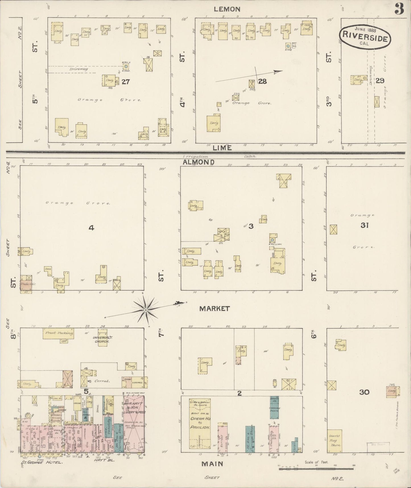 Sanborn Fire Insurance Map from Riverside, Riverside County, California (1888), Sheet #0003 - Complete Map Set gallery image, historic Sanborn map, vintage wall art, California California