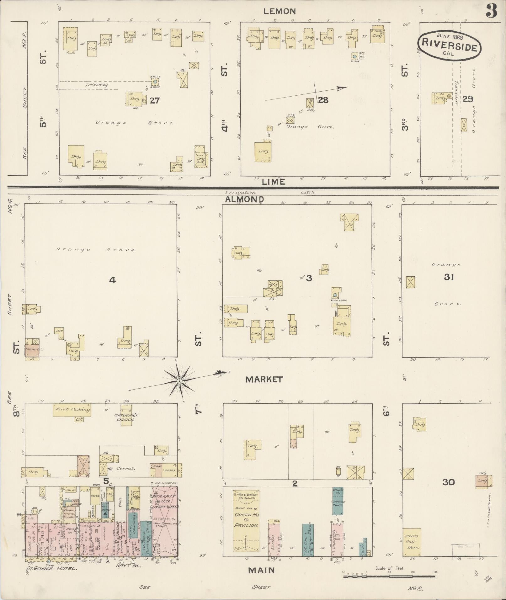 Sanborn Fire Insurance Map from Riverside, Riverside County, California (1888), Sheet #0003 - Complete Map Set gallery image, historic Sanborn map, vintage wall art, California California
